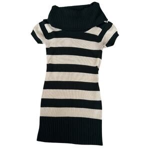 Red Paint Y2K Emo Striped Knit Turtleneck Mini Dress M Casual 2000 Black Cream
